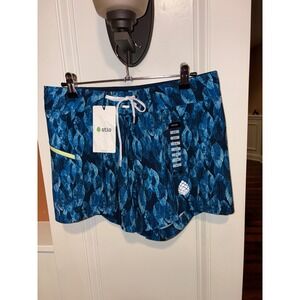 Stio Blue Patterned Athletic Shorts with Lime Accent